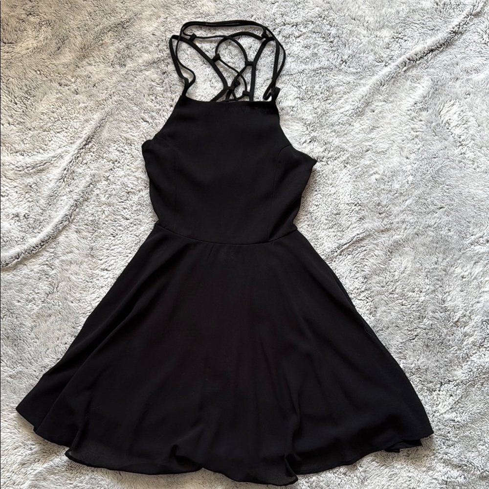 High-neck Black Strappy Mini Dress!